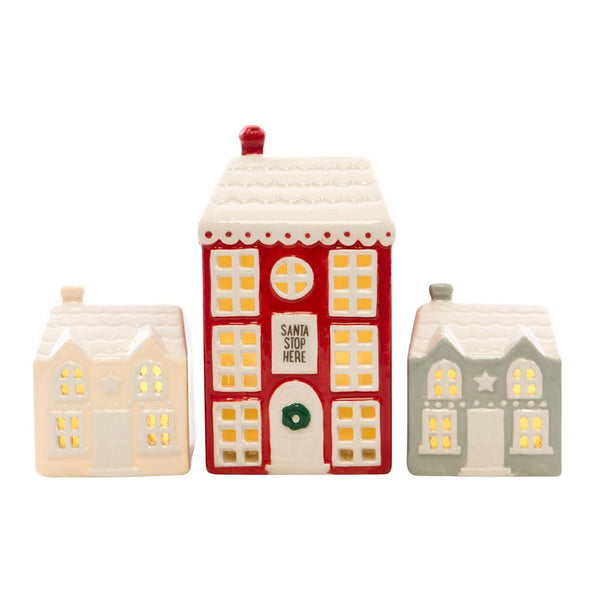 (WAREHOUSE SALE) LED Light Up Christmas Village (Set of 3)