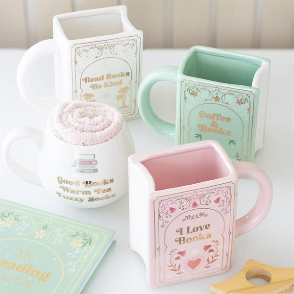 Read Books Be Kind White Book Shaped Mug (Launching at Open Studio - 13 September)