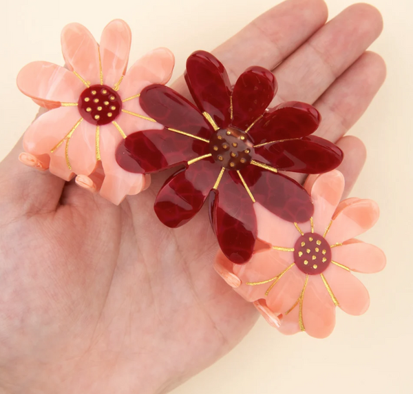 Pink Flowers Trio Hair Claw