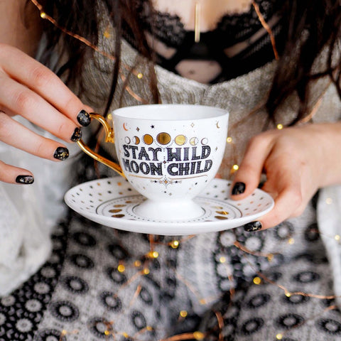 Stay Wild Moon Child Teacup & Saucer (White)