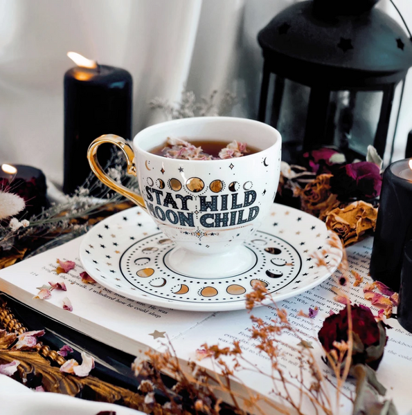 Stay Wild Moon Child Teacup & Saucer (White)